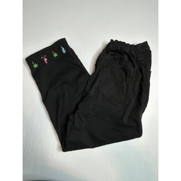 Quacker Factory Womens Medium Black Cropped Capri Black Embroidered Pants - Picture 1 of 7